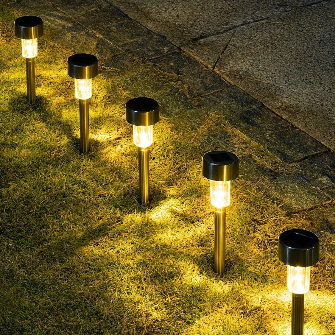12-Piece Stainless Steel Solar Lawn Lamp Set
