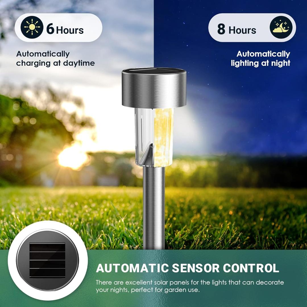 12-Piece Stainless Steel Solar Lawn Lamp Set