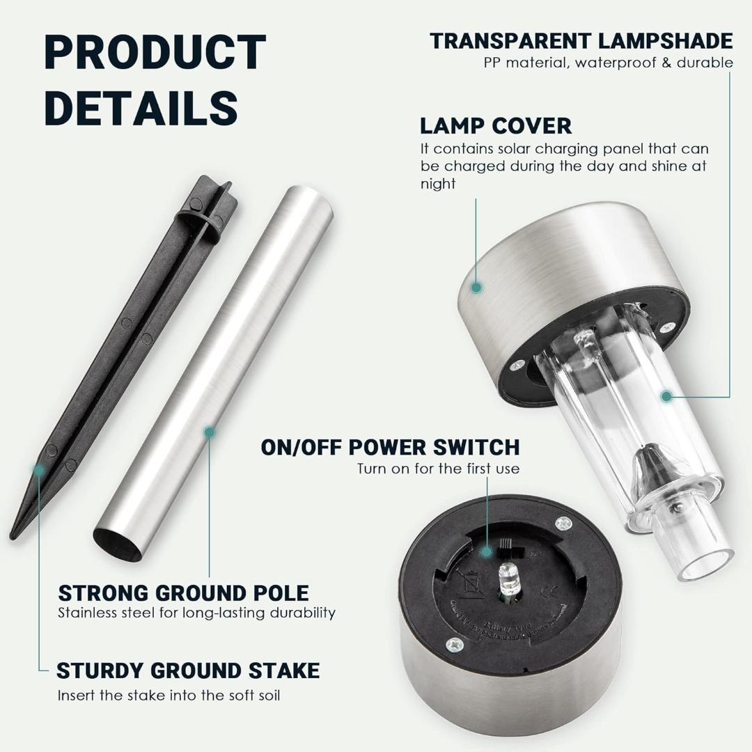 12-Piece Stainless Steel Solar Lawn Lamp Set