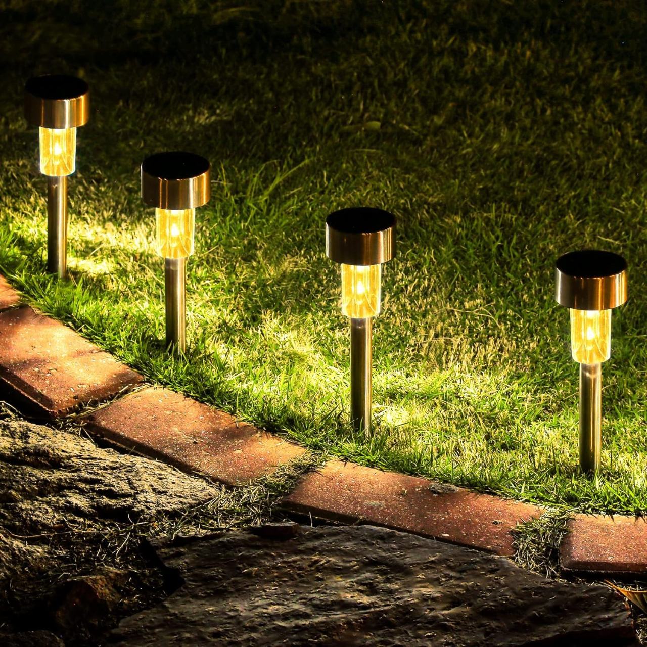 12-Piece Stainless Steel Solar Lawn Lamp Set