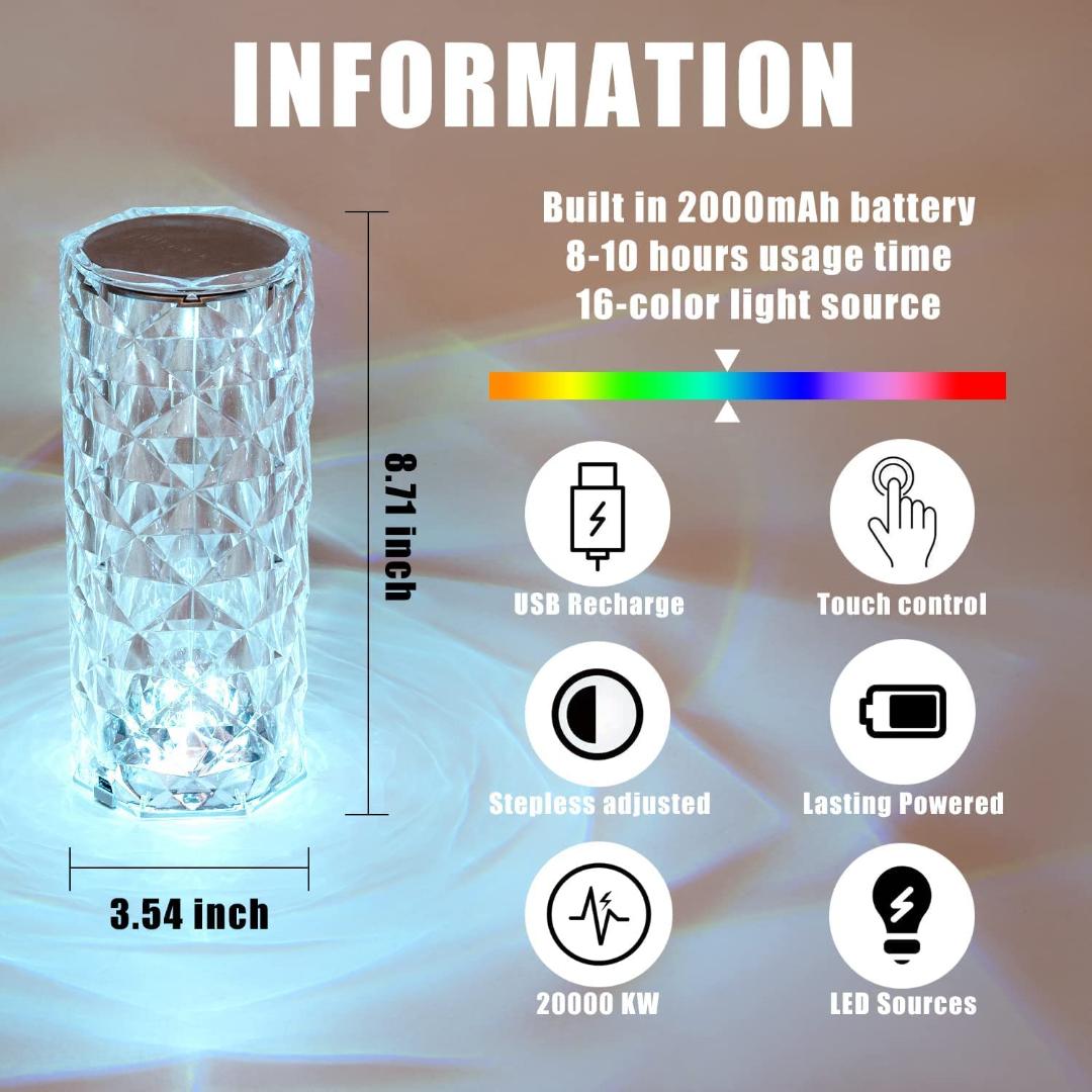 16-Color Crystal Rose Shadow LED Table Lamp with Remote Control