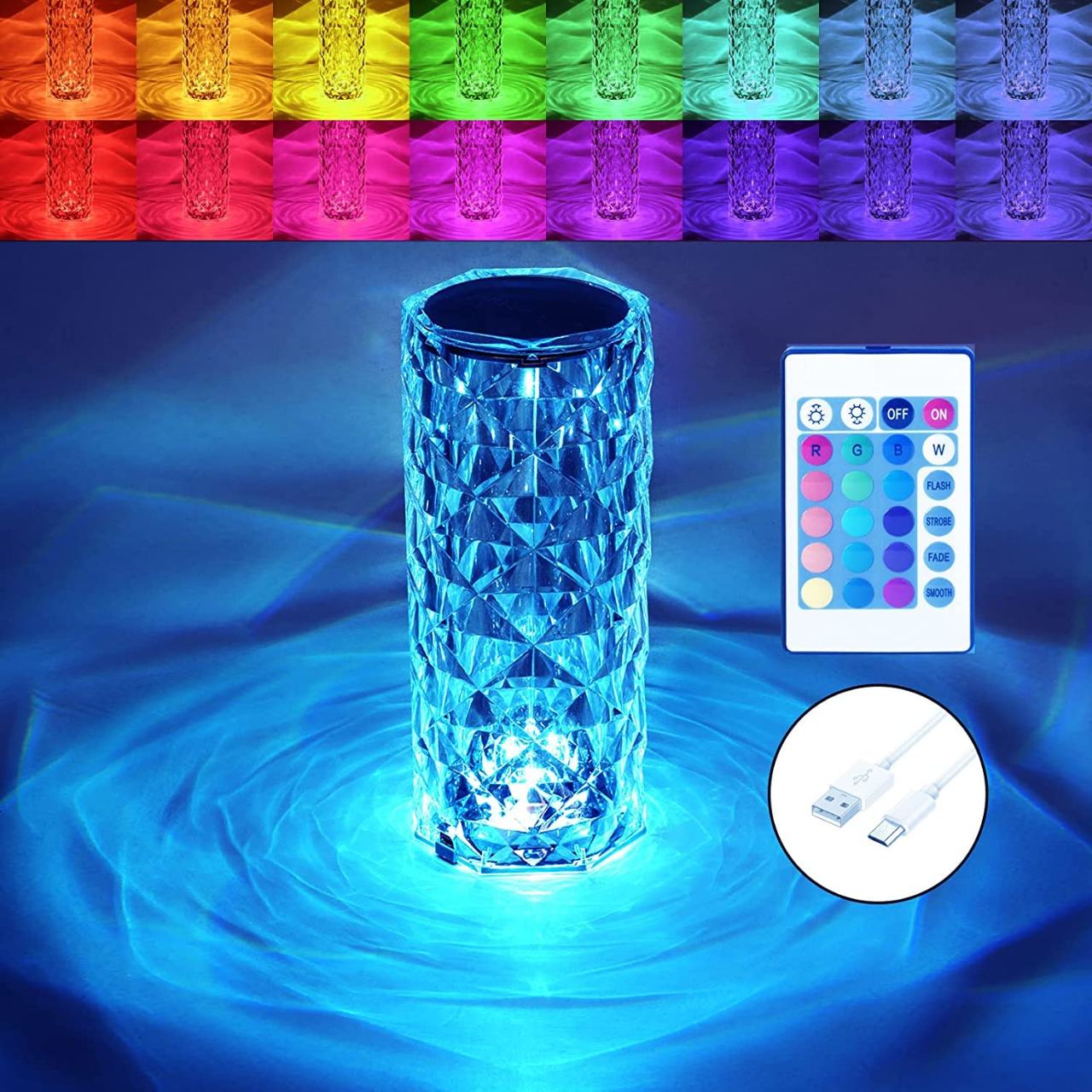 16-Color Crystal Rose Shadow LED Table Lamp with Remote Control