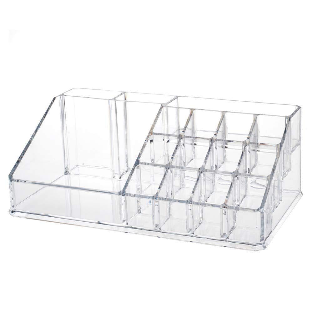 16 Compartment Clear Acrylic Makeup & Jewelry Organizer Box