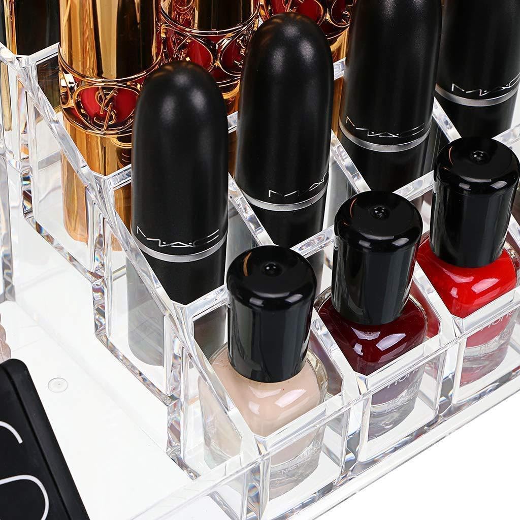 16 Compartment Clear Acrylic Makeup & Jewelry Organizer Box