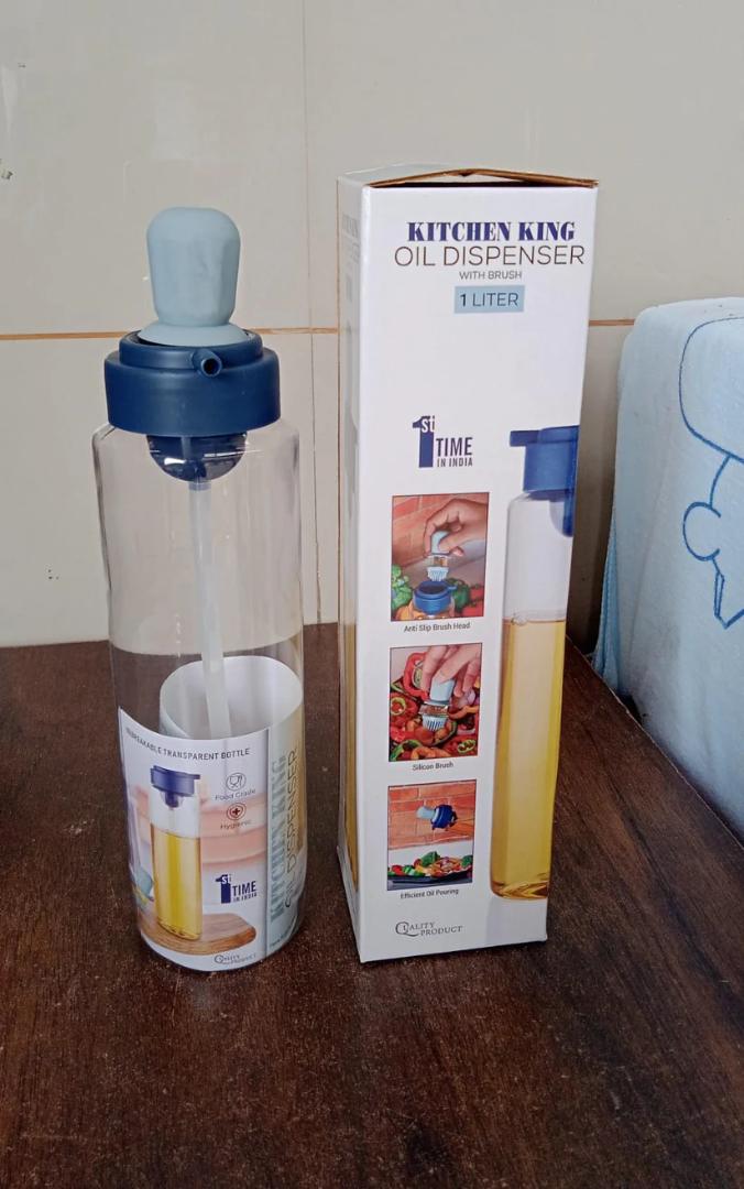 2-in-1 Transparent Oil Dispenser with Silicone Dropper & Brush - 1L