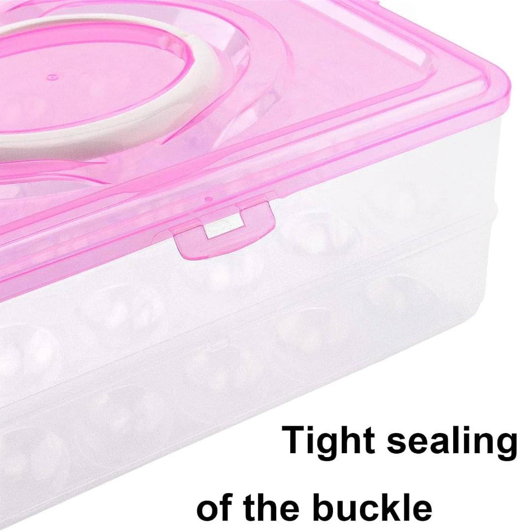 2-Layer Plastic Egg Storage Container with Lid - 24 Egg Capacity (Pink)