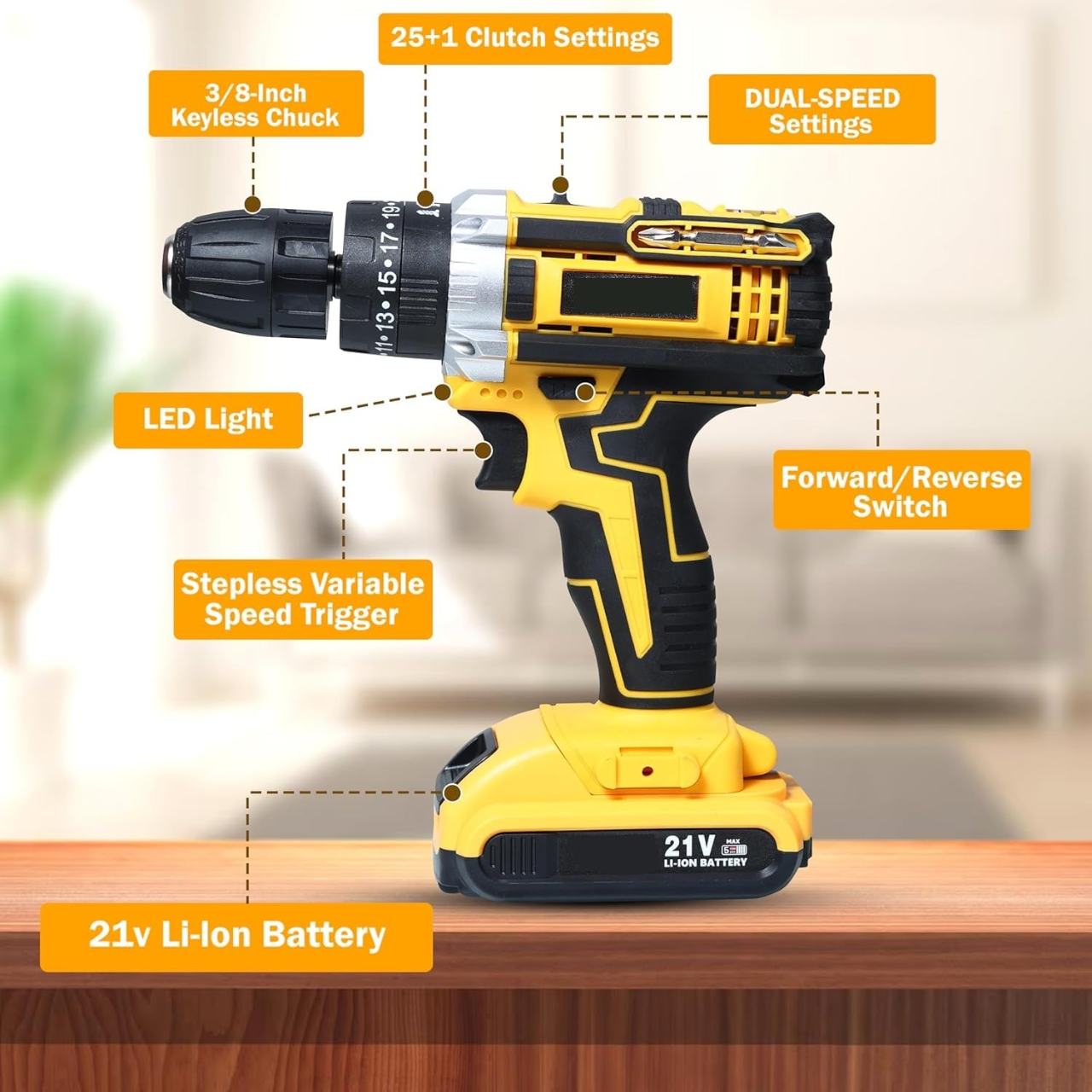 21V Lithium Double Battery Cordless Drill Set – 29 Pcs Kit