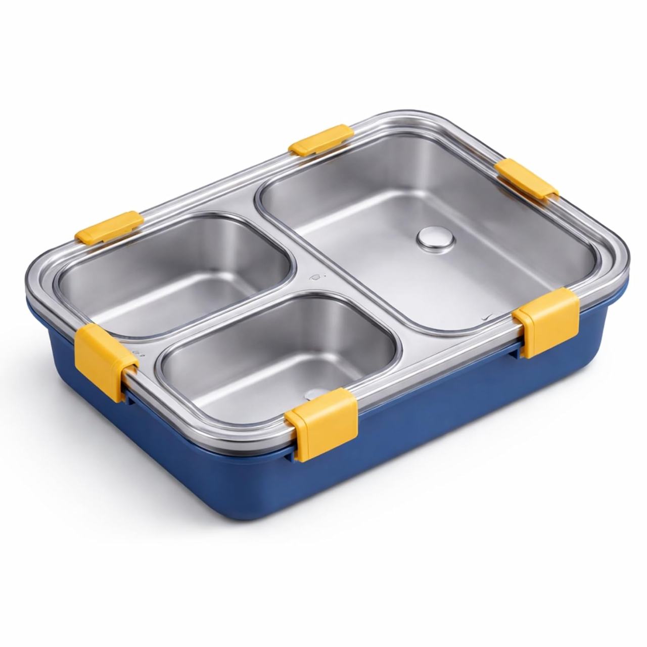 3-Compartment Stainless Steel Lunch Box with Transparent Lid - Navy Blue