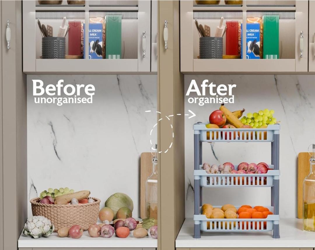 3-Layer Multipurpose Kitchen Storage Basket Rack - Ventilated Organizer