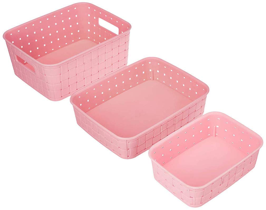 3-Piece Woven Storage Basket Set - Turquoise Blue Organizer Bins