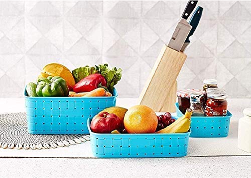 3-Piece Woven Storage Basket Set - Turquoise Blue Organizer Bins