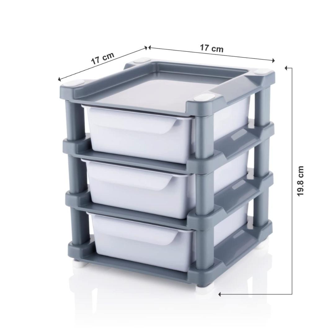 3-Tier Compact Desk Organizer with Drawers - Grey & White