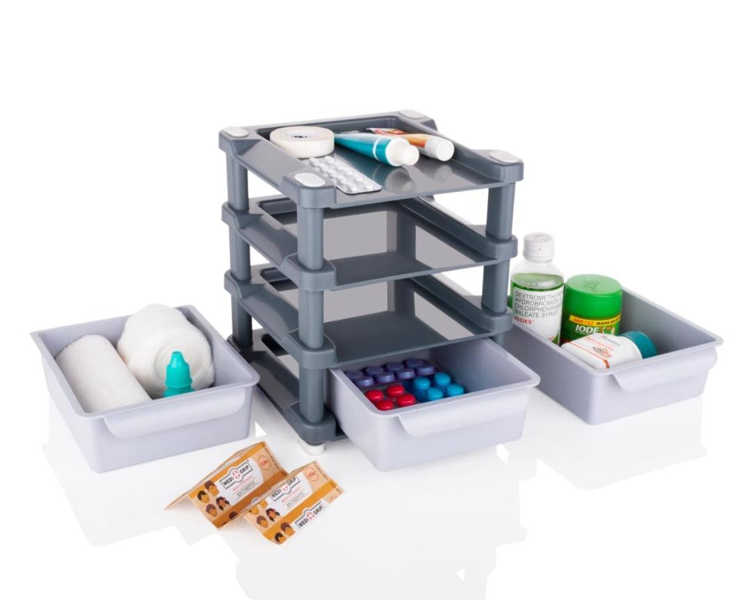 3-Tier Compact Desk Organizer with Drawers - Grey & White
