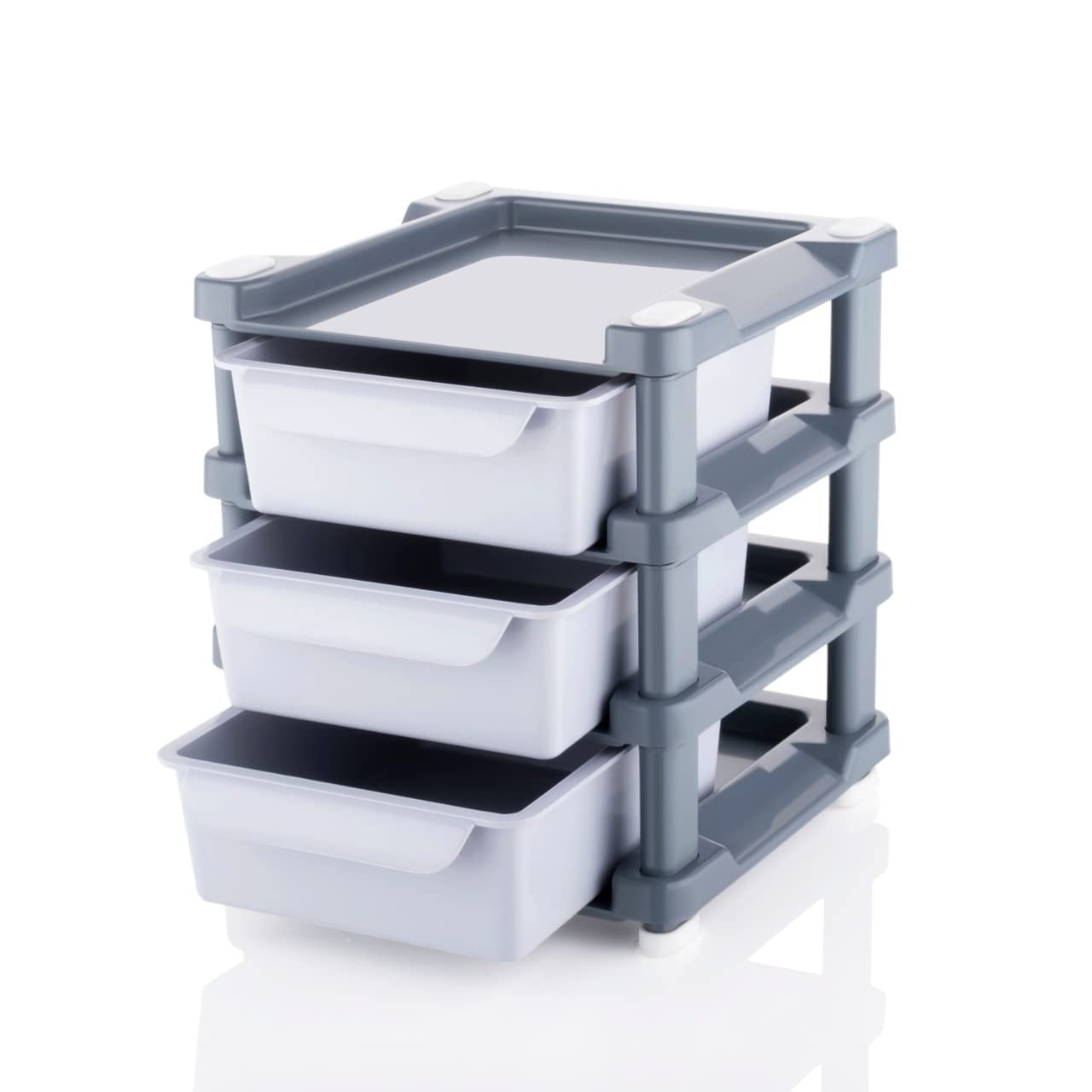 3-Tier Compact Desk Organizer with Drawers - Grey & White