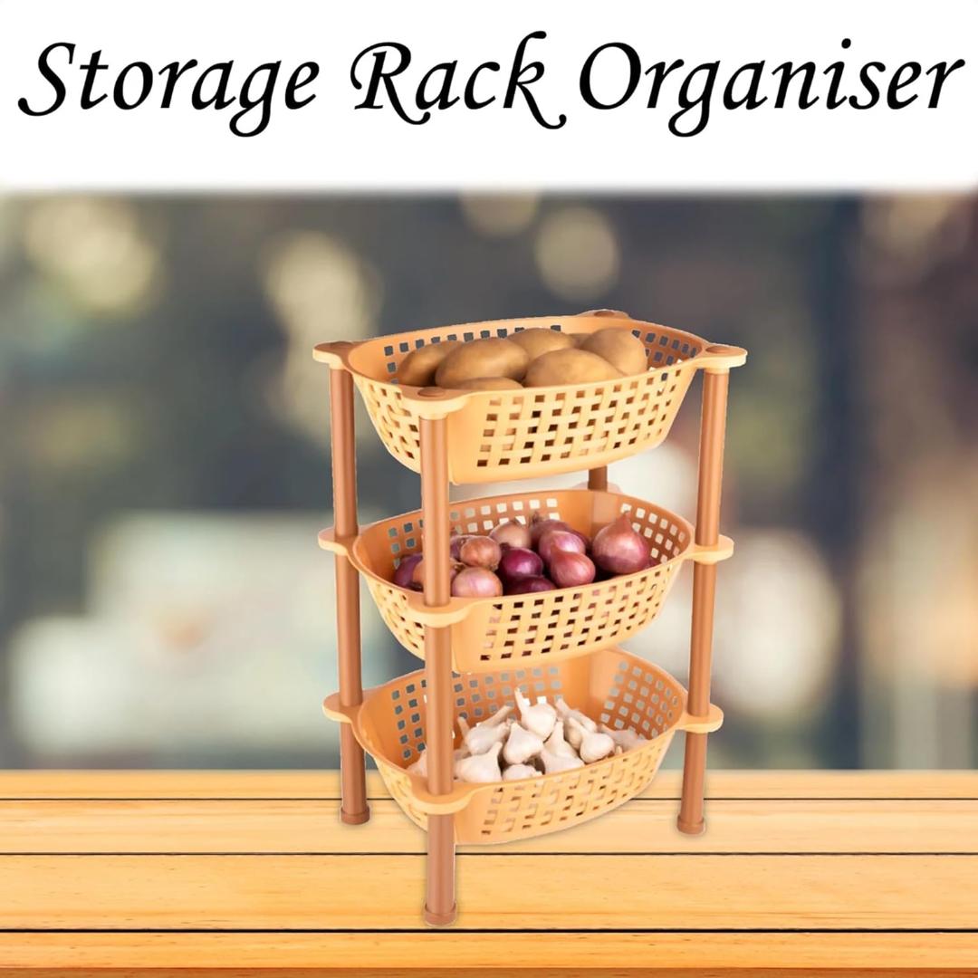 3-Tier Kitchen Storage Rack Organizer with Perforated Baskets