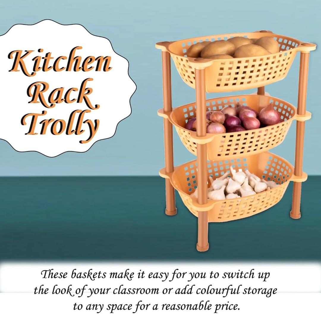 3-Tier Kitchen Storage Rack Organizer with Perforated Baskets