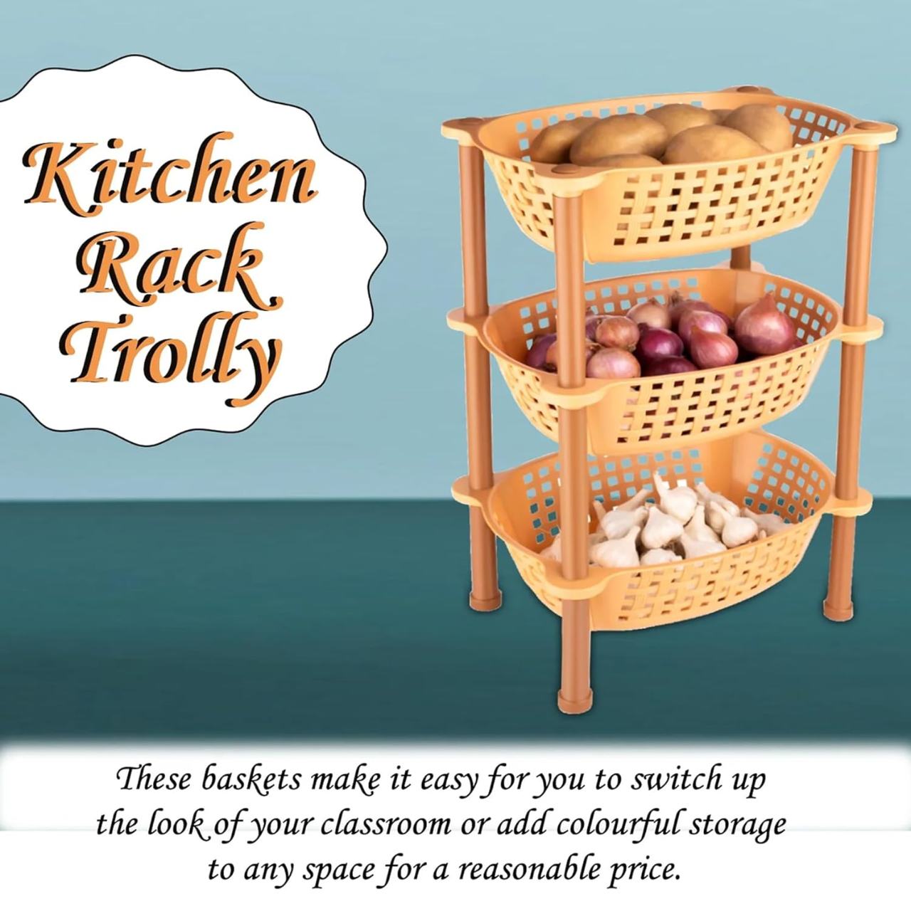 3-Tier Kitchen Storage Rack Organizer with Perforated Baskets