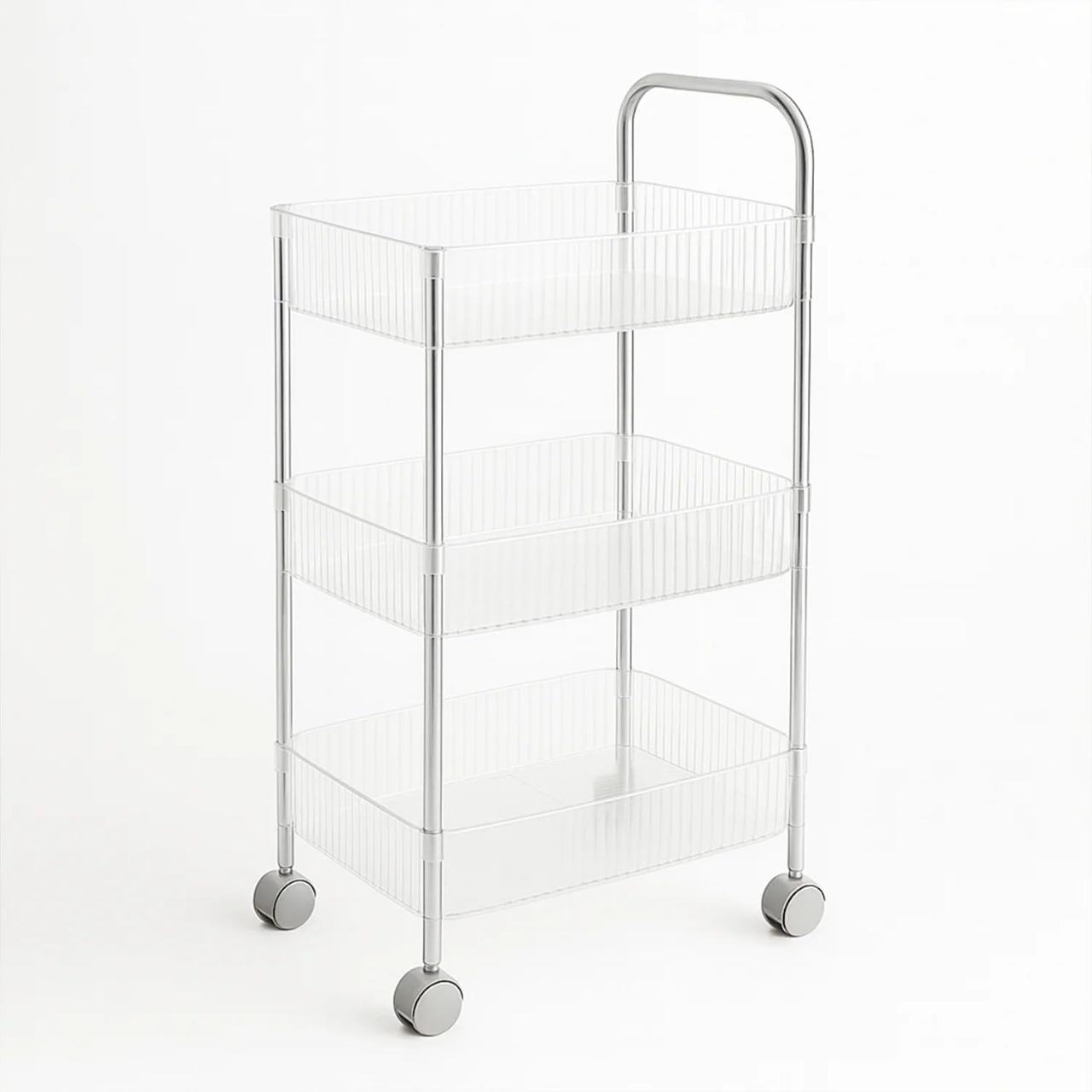 3-Tier Rolling Storage Cart with Handle and Wheels - White