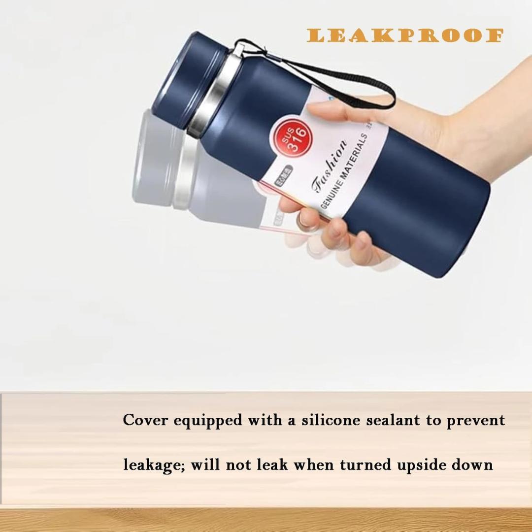 316 Stainless Steel Vacuum Flask Water Bottle with Handle Strap - 800ml (Blue)