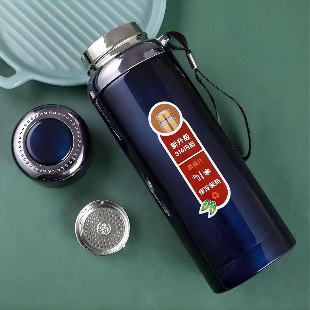 316 Stainless Steel Vacuum Flask Water Bottle with Handle Strap - 800ml (Blue)