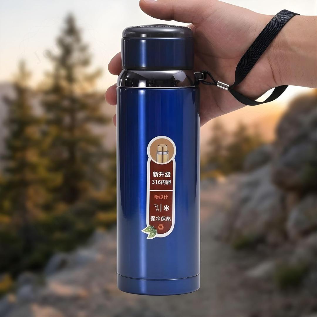 316 Stainless Steel Vacuum Flask Water Bottle with Handle Strap - 800ml (Blue)