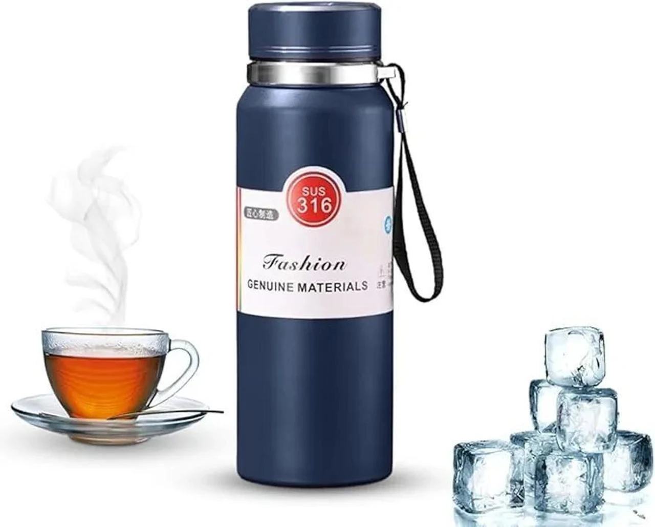 316 Stainless Steel Vacuum Flask Water Bottle with Handle Strap - 800ml (Blue)