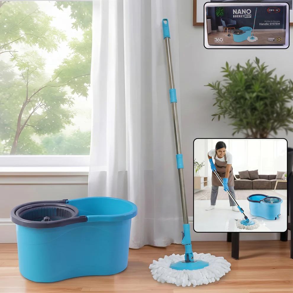 360 Degree Spin Mop Bucket Set with Adjustable Stainless Steel Handle