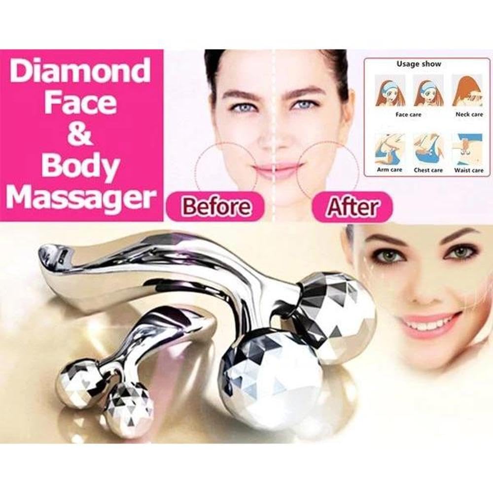 3D Diamond Face & Body Roller Massager - Chrome Finish