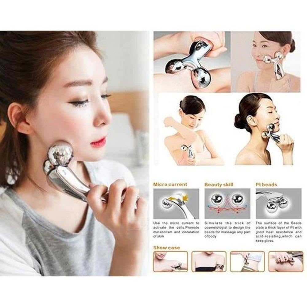 3D Diamond Face & Body Roller Massager - Chrome Finish