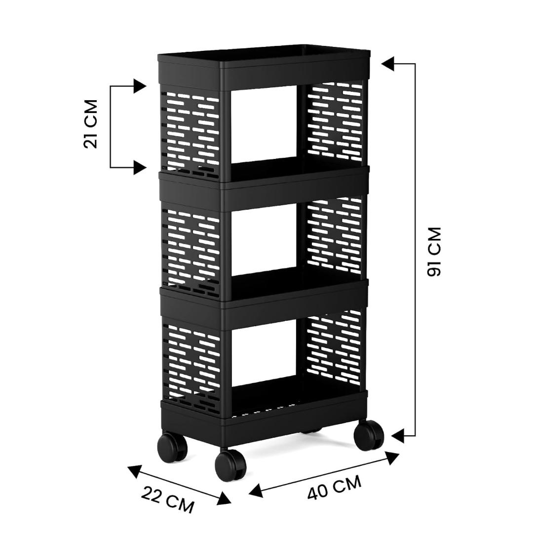 4-Layer Slim Rolling Storage Rack with Wheels - Black