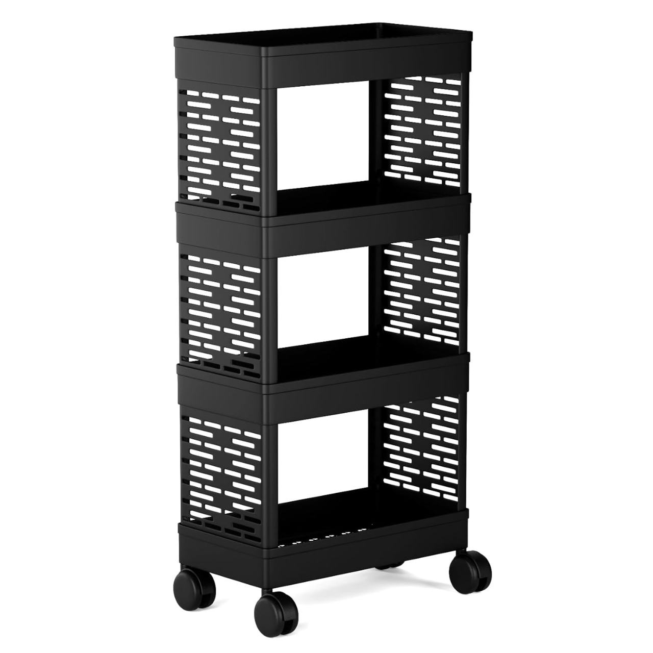4-Layer Slim Rolling Storage Rack with Wheels - Black