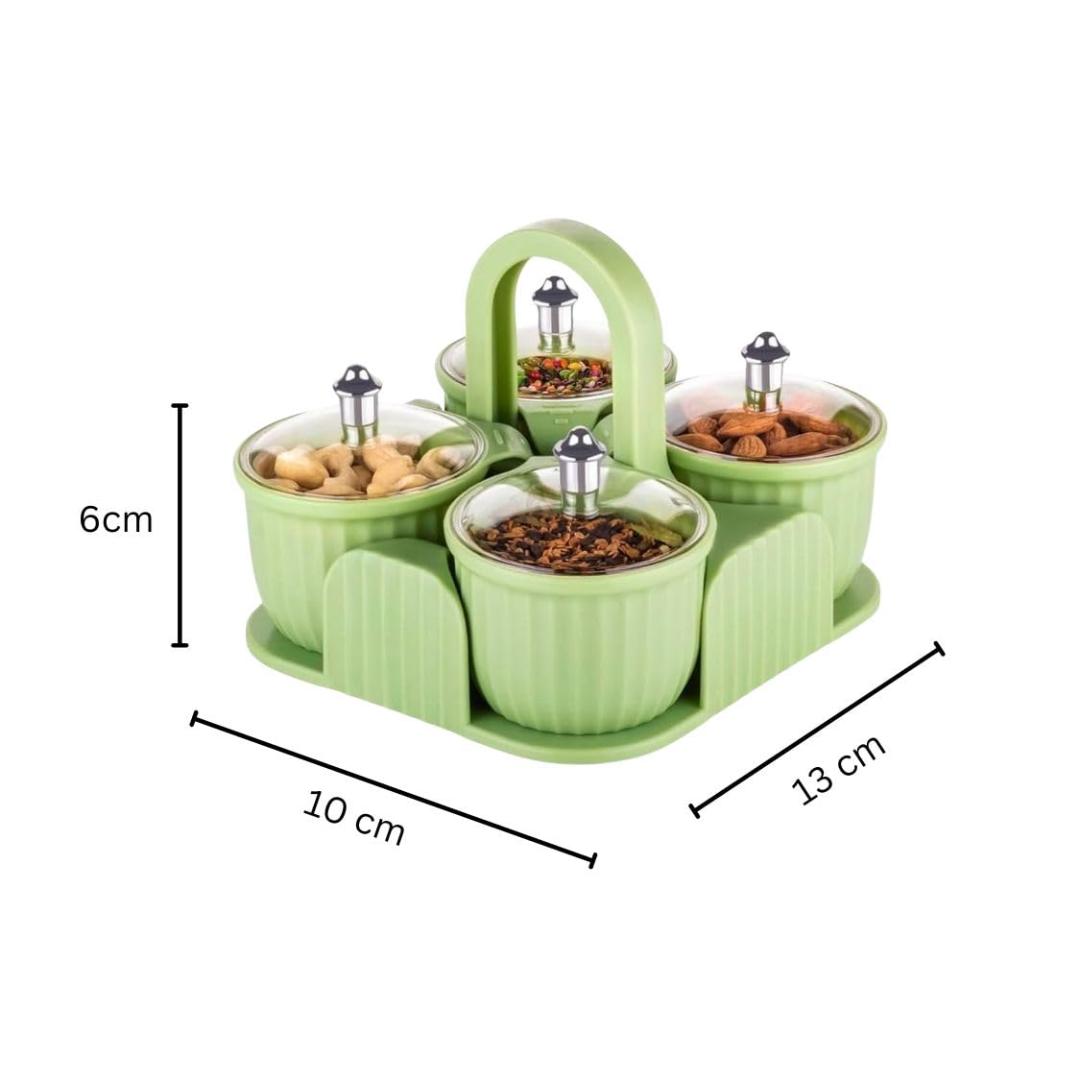 4-Piece Multipurpose Plastic Dry Fruit Box Set with Tray and Handle - Green