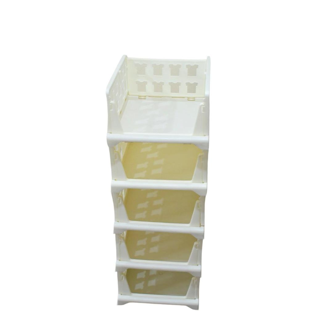 4-Tier Stackable Plastic Storage Organizer Rack with Open Front Design