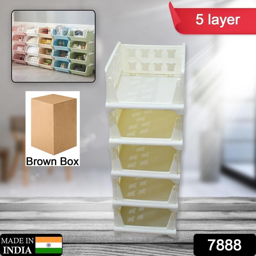 4-Tier Stackable Plastic Storage Organizer Rack with Open Front Design