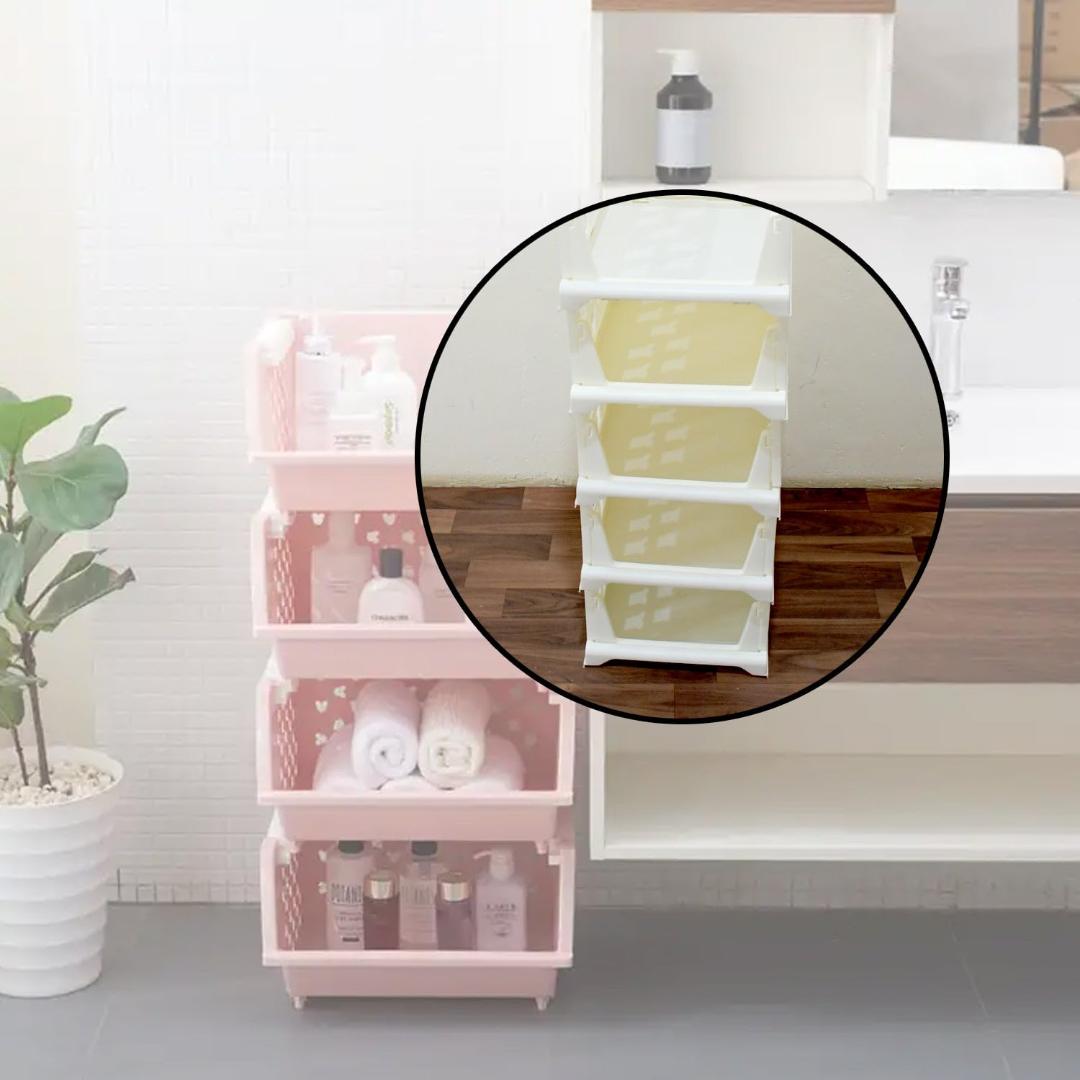 4-Tier Stackable Plastic Storage Organizer Rack with Open Front Design