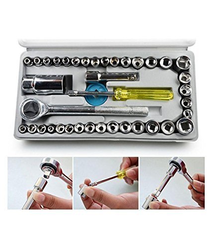 40-Piece Combination Socket Wrench Set with Ratchet Handle and Screwdriver