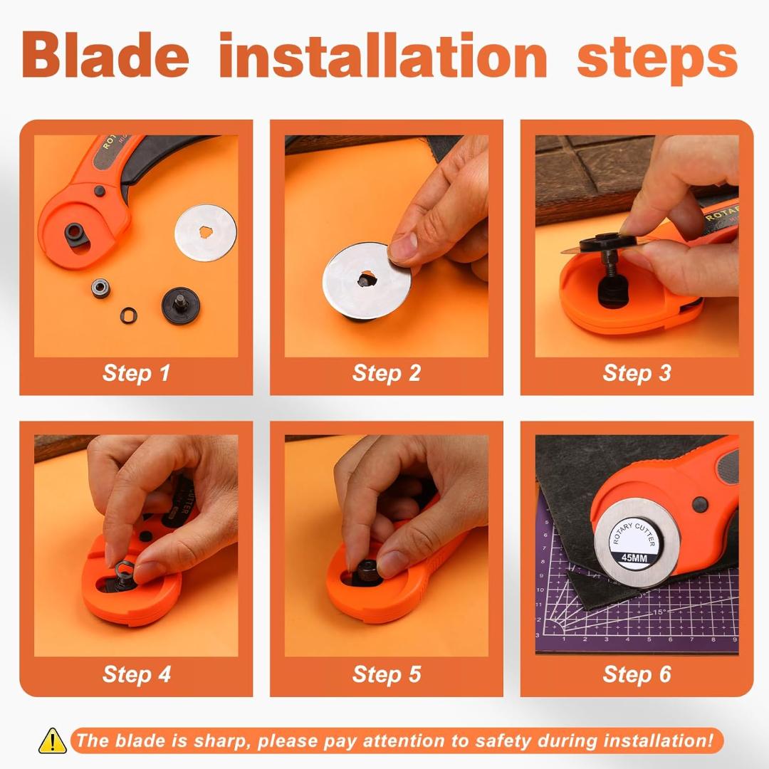 45mm Rotary Cutter with Ergonomic Handle for Fabric, Leather, and Craft Cutting