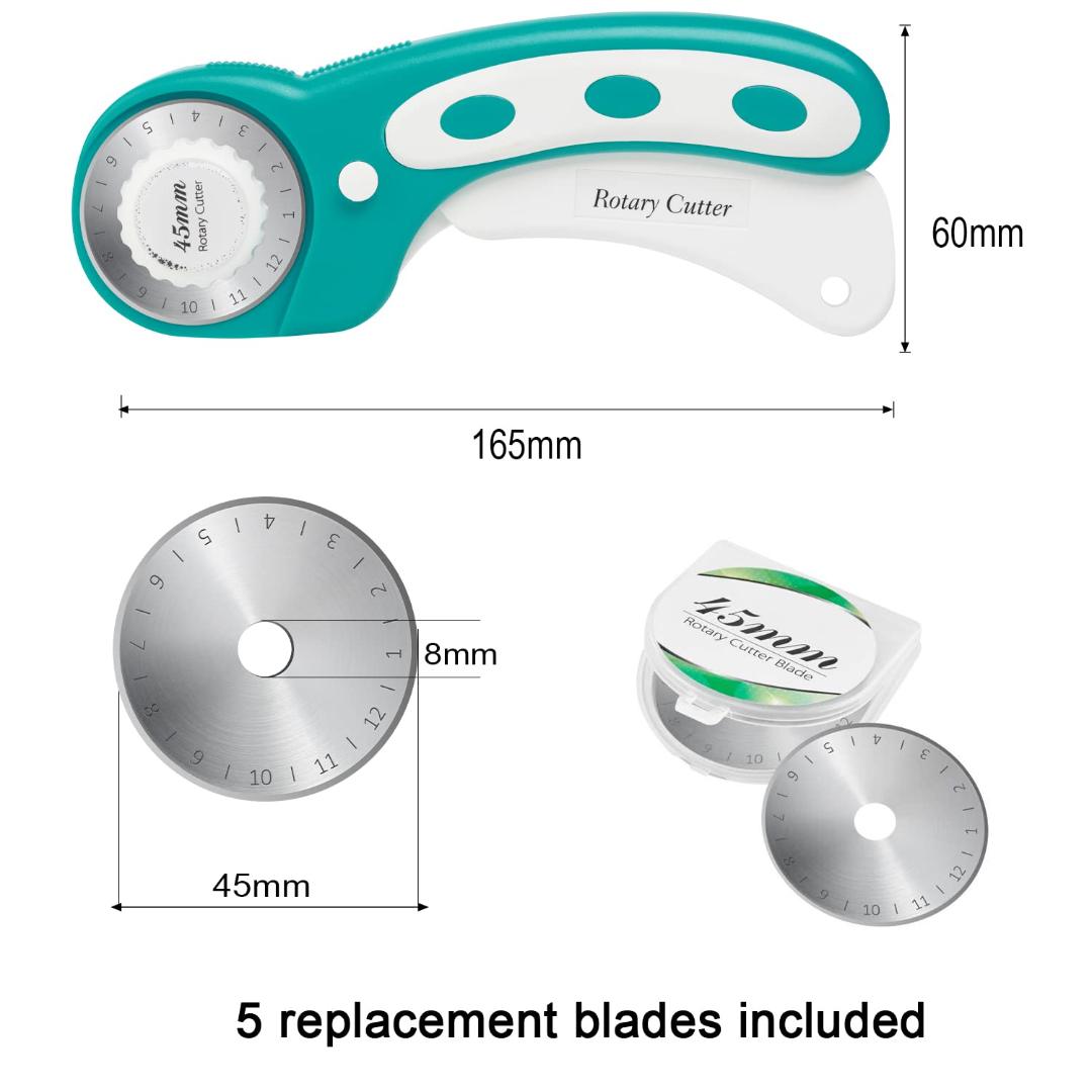45mm Rotary Cutter with Ergonomic Handle for Fabric, Leather, and Craft Cutting