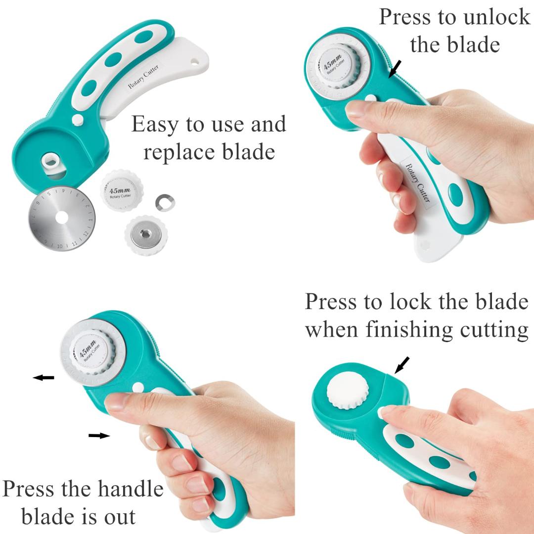45mm Rotary Cutter with Ergonomic Handle for Fabric, Leather, and Craft Cutting