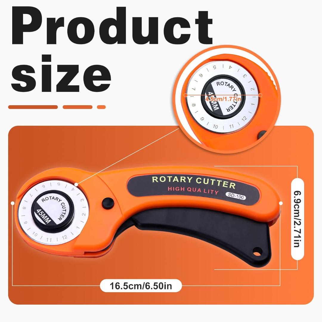 45mm Rotary Cutter with Ergonomic Handle for Fabric, Leather, and Craft Cutting