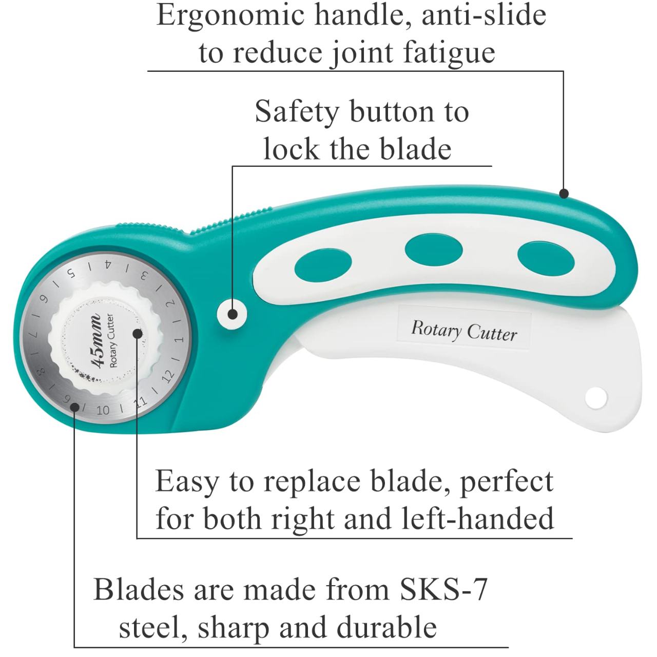 45mm Rotary Cutter with Ergonomic Handle for Fabric, Leather, and Craft Cutting