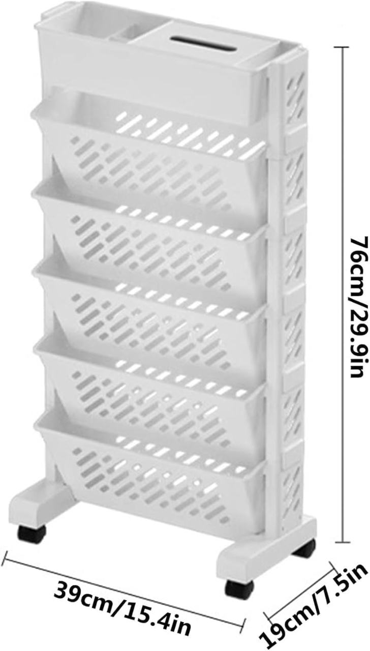 5-Layer Slim Rolling Storage Organizer Cart with Wheels - White