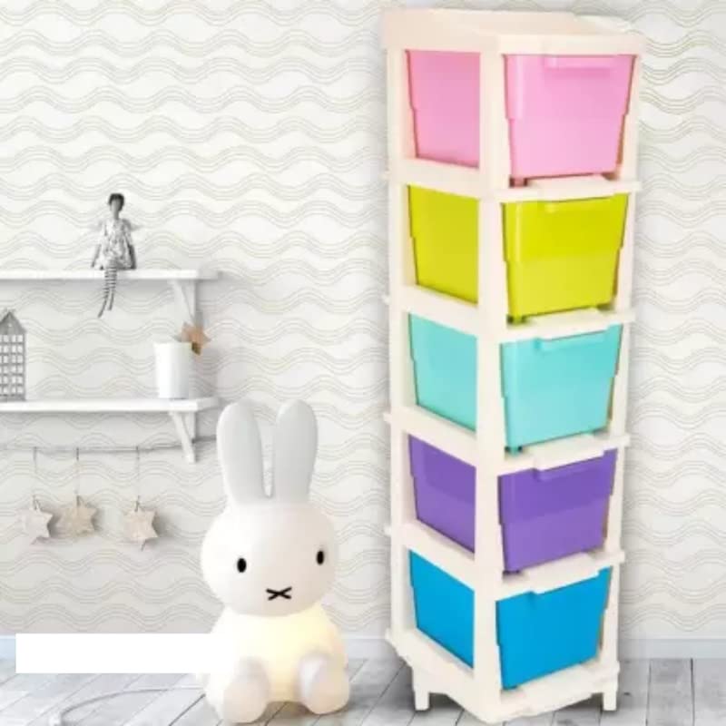 5-Tier Plastic Storage Drawer Organizer with Colored Drawers