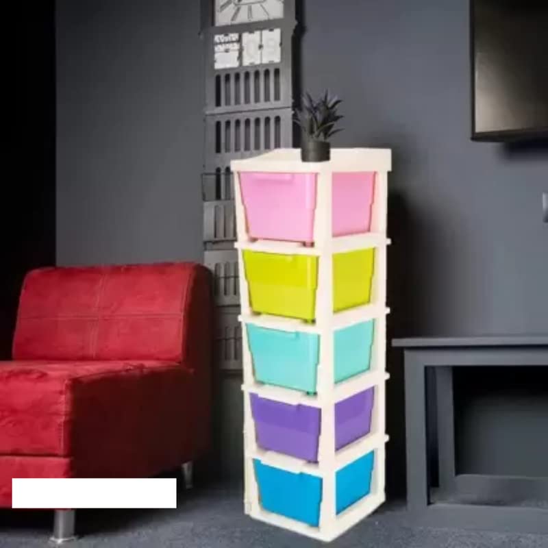 5-Tier Plastic Storage Drawer Organizer with Colored Drawers