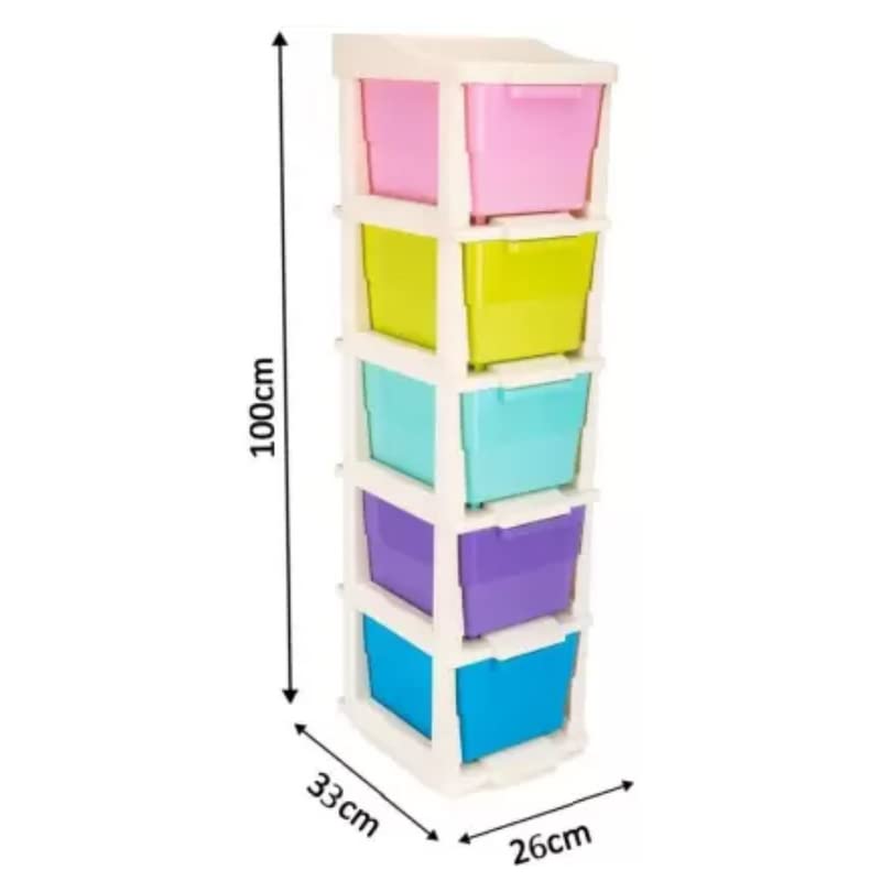5-Tier Plastic Storage Drawer Organizer with Colored Drawers