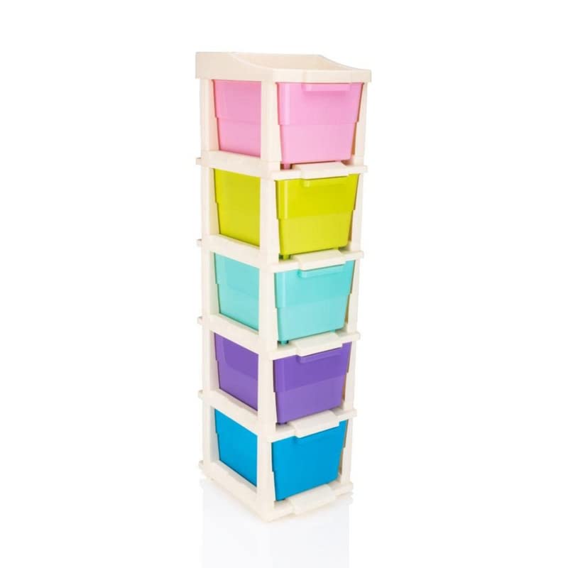 5-Tier Plastic Storage Drawer Organizer with Colored Drawers