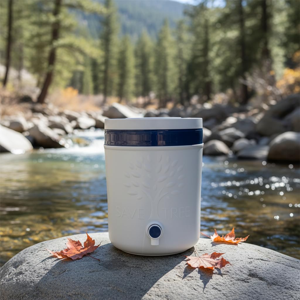 5L Insulated Beverage Dispenser with Tap - White & Navy Blue