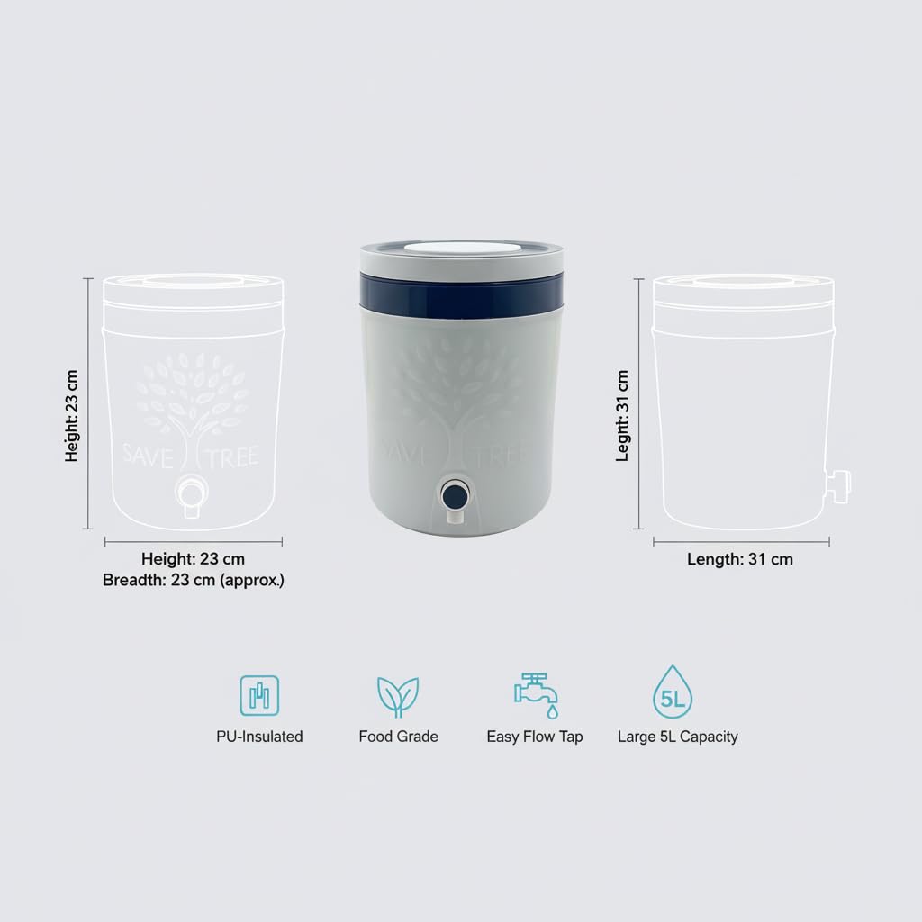 5L Insulated Beverage Dispenser with Tap - White & Navy Blue