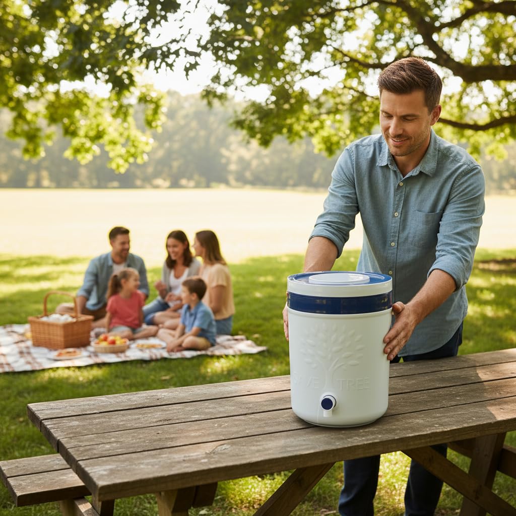 5L Insulated Beverage Dispenser with Tap - White & Navy Blue