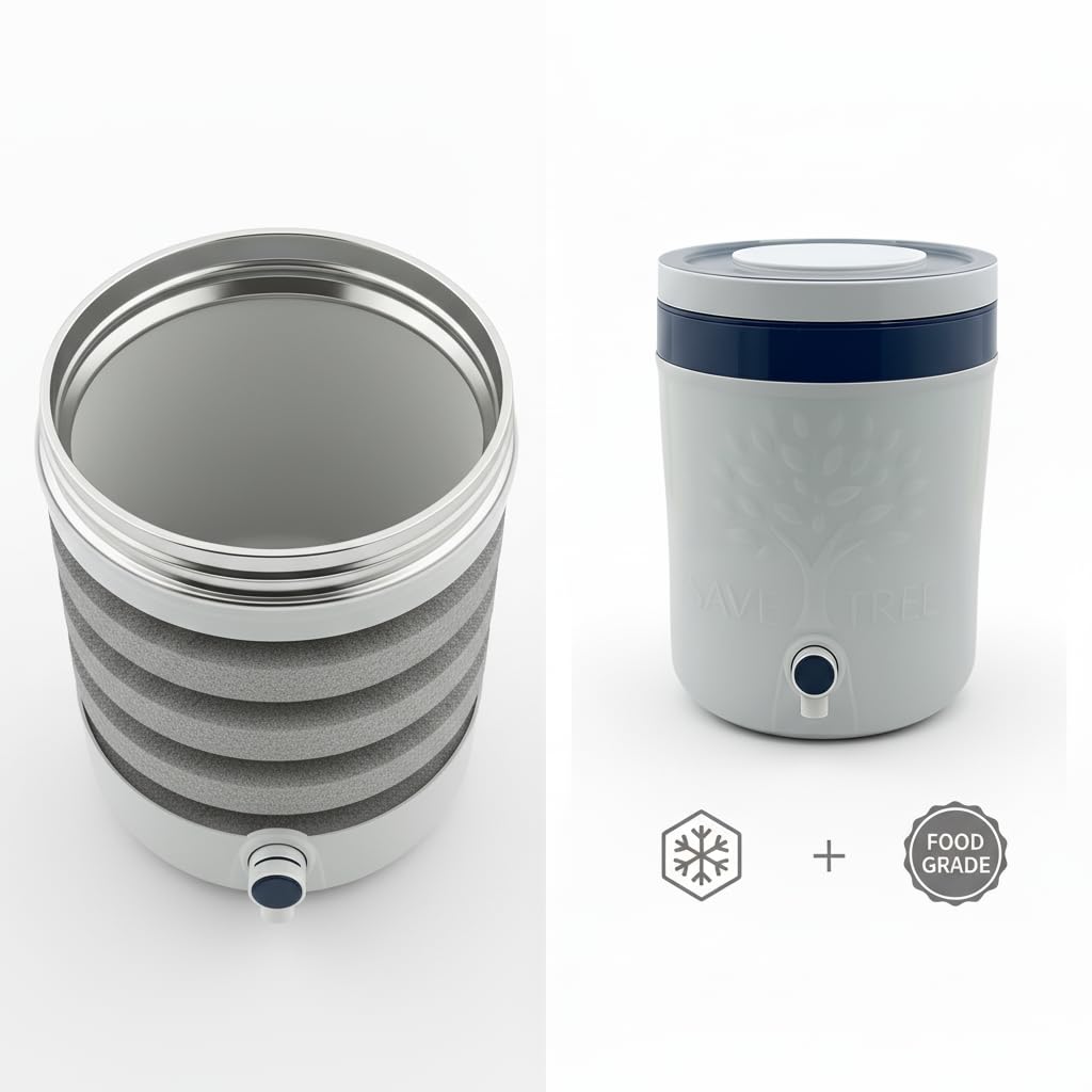 5L Insulated Beverage Dispenser with Tap - White & Navy Blue